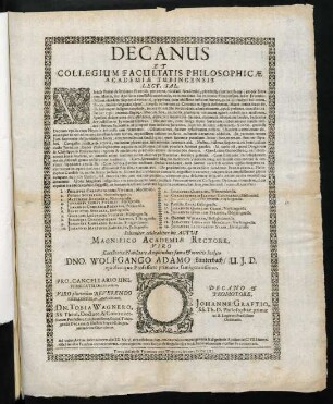 Decanus Et Collegium Facultatis Philosophicae Academiae Tubingensis Lect. Sal.
