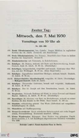 Zweiter Tag: Mittwoch, den 7. Mai 1930 (Nr. 488-808)