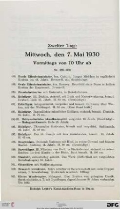 Zweiter Tag: Mittwoch, den 7. Mai 1930 (Nr. 488-808)