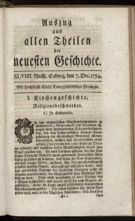 XLVIIII. Nachl. Coburg, den 7. Dec. 1754.