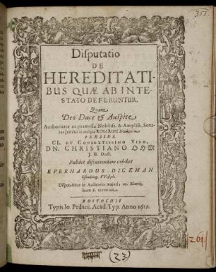 Disputatio De Hereditatibus Quae Ab Intestato Deferuntur