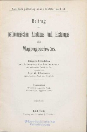 Beitrag zur pathologischen Anatomie und Histologie des Magengeschwürs