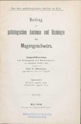Beitrag zur pathologischen Anatomie und Histologie des Magengeschwürs