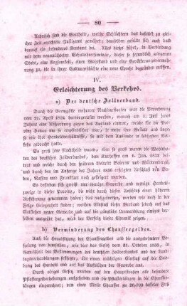 IV. Erleichterung des Verkehrs.