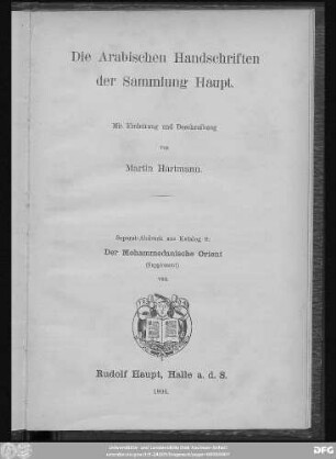 Die arabischen Handschriften der Sammlung Haupt