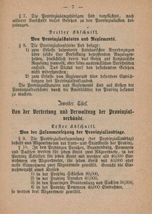 Dritter Abschnitt. Von Provinzialstatuten und Reglements.