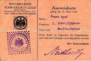 Ausweiskarte des Reichsbanners Schwarz-Rot-Gold
