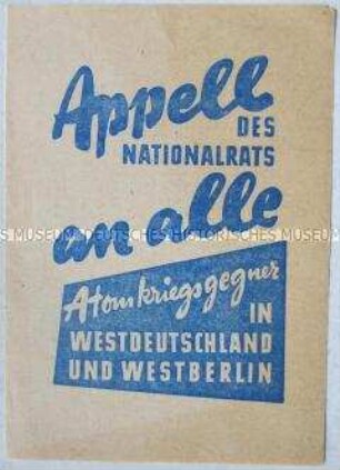 Propagandaschrift der Nationalen Front gegen die atomare Aufrüstung der Bundesrepublik