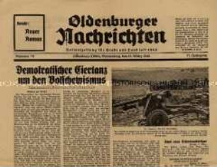 Tageszeitung "Oldenburger Nachrichten" u.a. zu wirtschaftlichen Problemen und politischen Differenzen der Alliierten