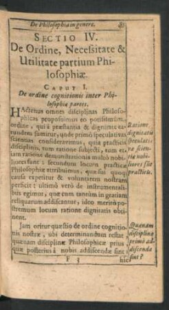 Sectio IV. De Ordine, Necessitate & Utilitate partium Philosophiae.