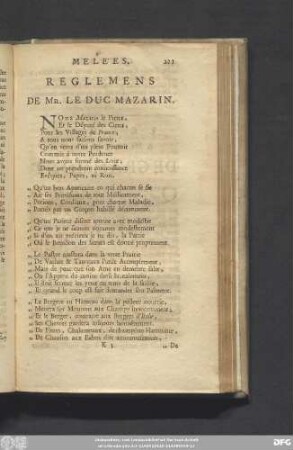 Reglemens De Mr. Le Duc Mazarin.