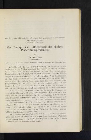 Zur Therapie und Bakteriologie der eitrigen Perforationsperitonitis.