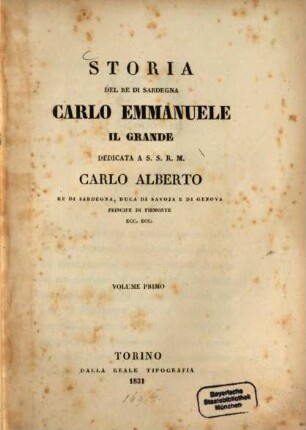 Storia del rè di Sardegna Carlo Emmanuele il Grande, 1