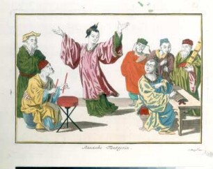 Chinesische Tänzerin mit einer Gruppe von Musikern