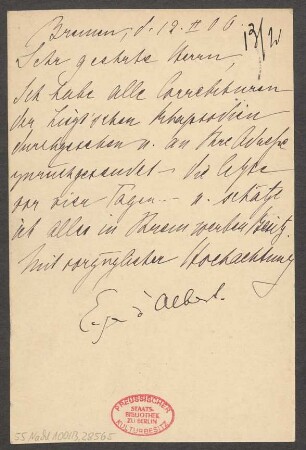Brief an B. Schott's Söhne : 12.02.1906