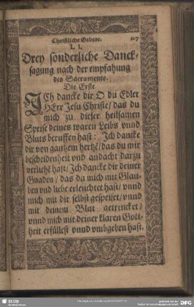 LI. Drey sonderliche Dancksagung nach der empfahung des Sacraments. Die Erste