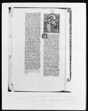 Heisterbacher Bibel — Der Evangelist Markus ritzt mit einem Messer Linien ins Pergament, Folio 426verso