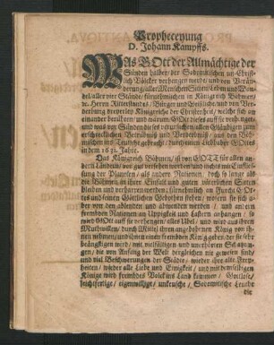 Propheceyung D. Johann Kampffs