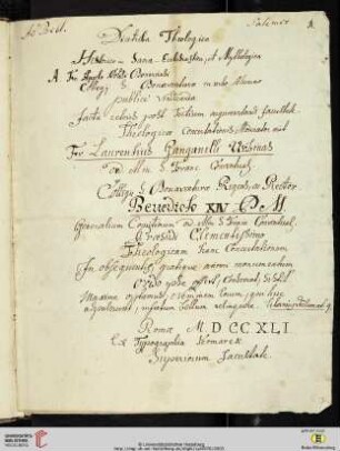 Angelo Antonio Polesi: Diatriba theologica. Historico – Sacra – Ecclesiastica, et Mythologica