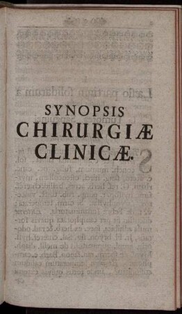 Synopsis Chirurgiae Clinicae.