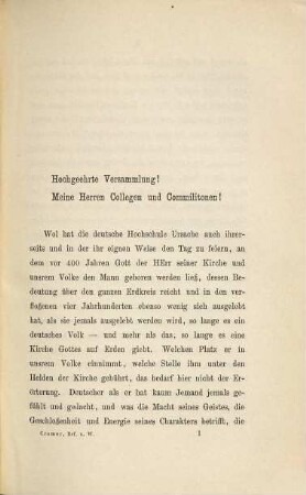 Reformation und Wissenschaft : Akademische Rede zum vierhundertjährigen Gedächtnis des Geburtstages D. Martin Luthers am 10. November 1883