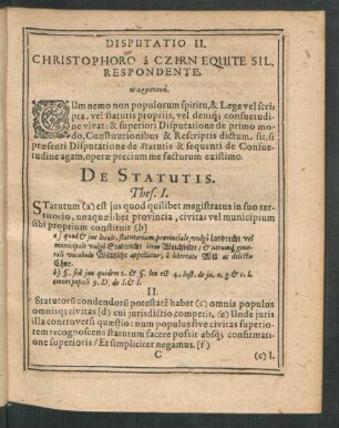 Disputatio II. Christophoro a Czirn Equite Sil. Respondente