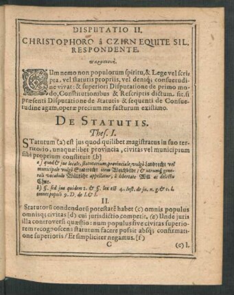 Disputatio II. Christophoro a Czirn Equite Sil. Respondente