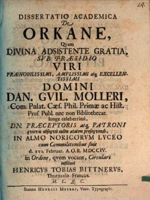 Diss. acad. de orkane