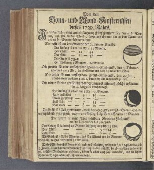 Von den Sonn- und Mond-Finsternissen dieses 1739. Jahrs.