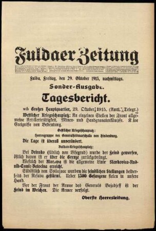 Ausgabe vom Freitag, den 29. Oktober 1915.