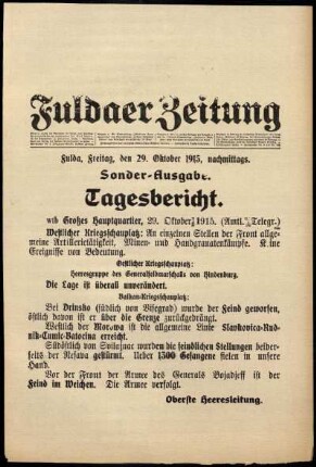 Ausgabe vom Freitag, den 29. Oktober 1915.