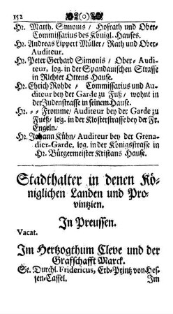 Stadthalter in denen Königlichen Landen und Provintzien.