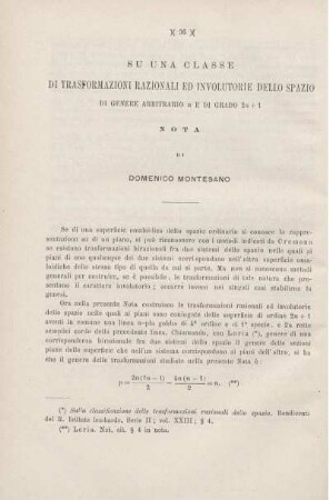 Su una classe di trasformazioni razionali ed involutorie dello spazio di genere arbitrario η e di grado 2η+ 1.