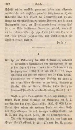 322-331 [Rezension] Reinke, Laurenz, Beiträge zur Erklärung des alten Testamentes