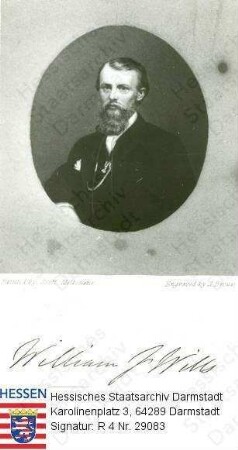 Wills, William Gorman (1828-1891) / Porträt, leicht rechtsgewandtes, vorblickendes Brustbild in Medaillon mit faksimilierter Unterschrift