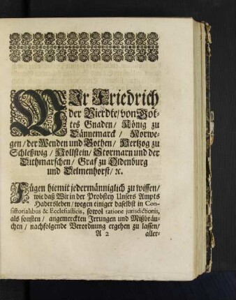 [Königl. Haderslebische Consistorial-Verordnung]