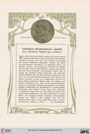Friedrich Grossherzog von Baden zum 50jähr. Regierungs-Jubiläum