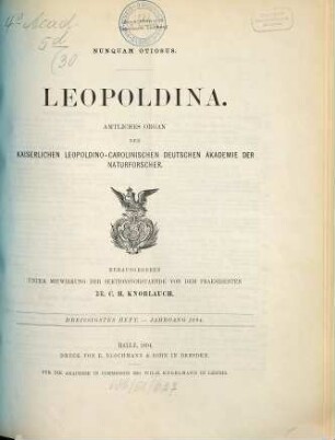 Leopoldina : Mitteilungen der Deutschen Akademie der Naturforscher Leopoldina, 30. 1894