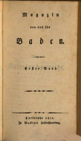 Magazin von und für Baden. 1802,1, 1802,1
