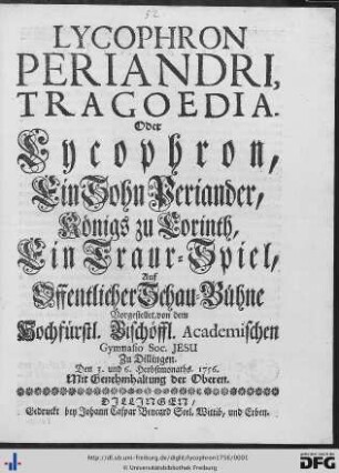 Lycophron Periandri, Tragoedia