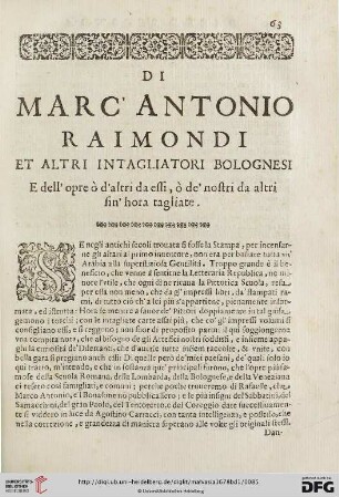 Di Marc Antonio Raimondi et altri intagliatori Bolognesi