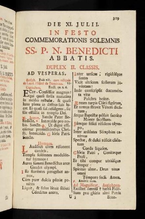 309-330, Die XI. Julii. In Festo Commemorationis Solemnis SS. P. N. Benedicti Abbatis.