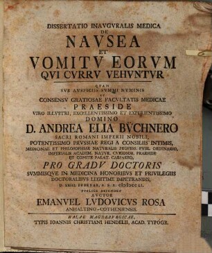 Diss. inaug. med. de nausea et vomitu eorum qui carru vehuntur