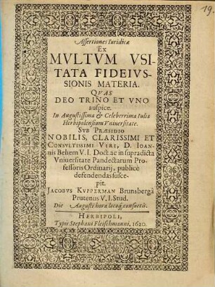 Assertiones iuridicae Ex MVLTVM VSITATA FIDEIVSSIONIS MATERIA