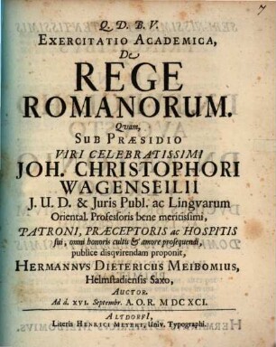 Exercitatio Academica, De Rege Romanorum
