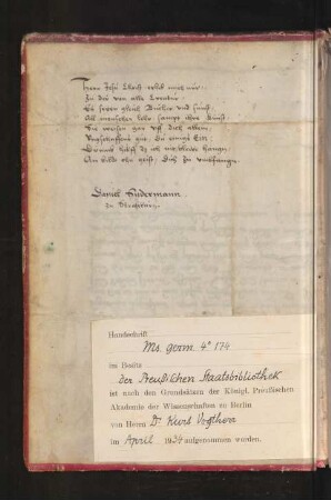 Vermerk und Besitznachweis von Daniel Sudermann