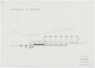 Studienarbeit, Stadthalle Bensheim (nicht realisiert) – Westansicht. Bensheim/Hessen