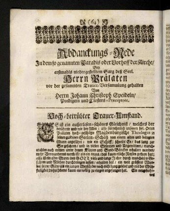 64-72, Abdanckungs-Rede