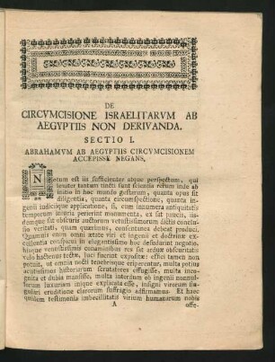 Sectio I. Abrahamum Ab Aegyptiis Circumcisionem Accepisse Neagans.