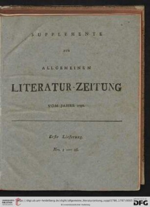 Supplemente zur Allgemeinen Literatur-Zeitung vom Jahre 1786 - Erste Lieferung
